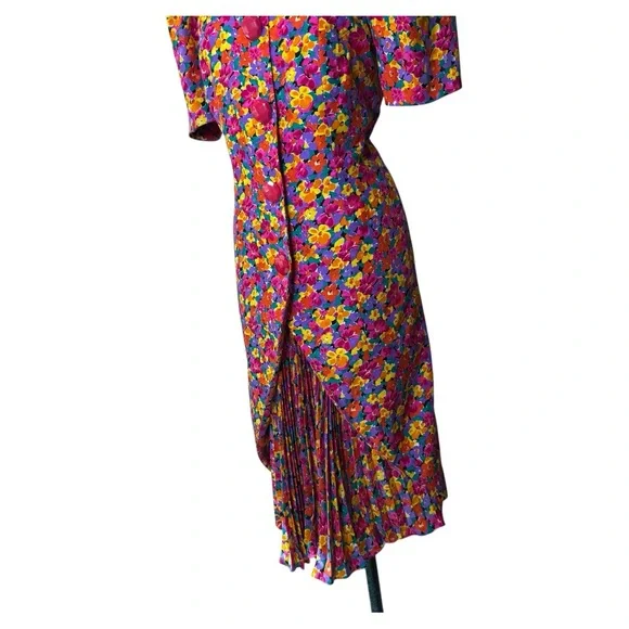 Vintage Nina Raynor 100% Silk Floral Multicolor‎ Statement Dress - Picture 6 of 13